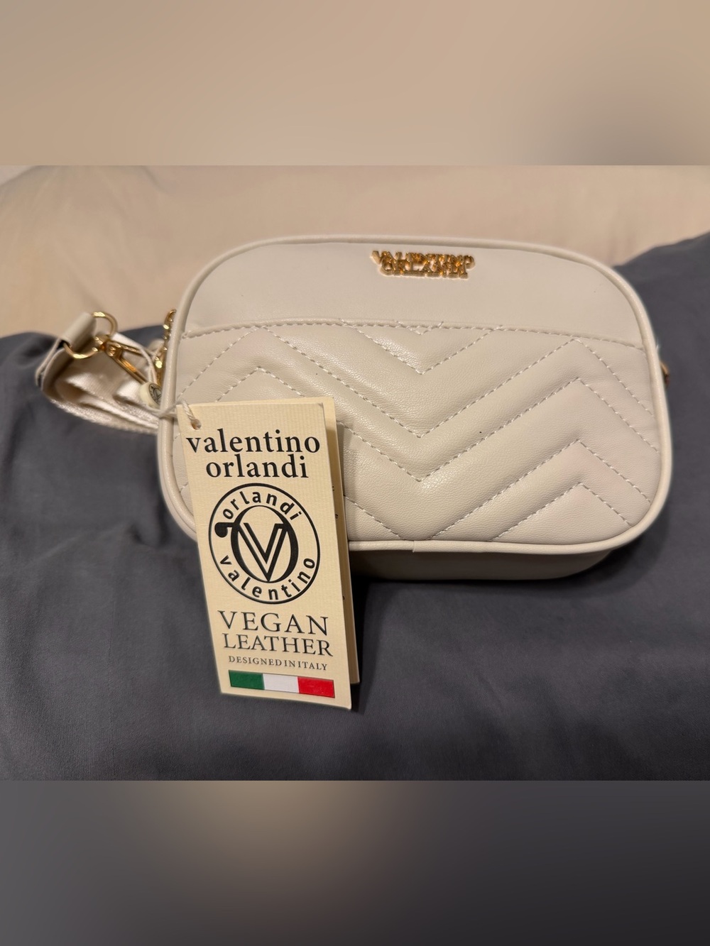 Valentino Orlandi Bone Quilted Vegan Leather Crossbody Bag NWT